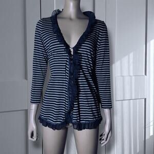Y2k navy striped ruffle trim